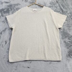 Vintage Worthington Sweater Top Womens XL Cream Short Sleeve Textured Knit